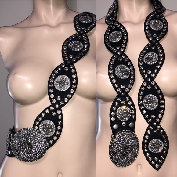 Royal Plush Black Rhinestone Fleur De Lis Belt M/L - Picture 5 of 6